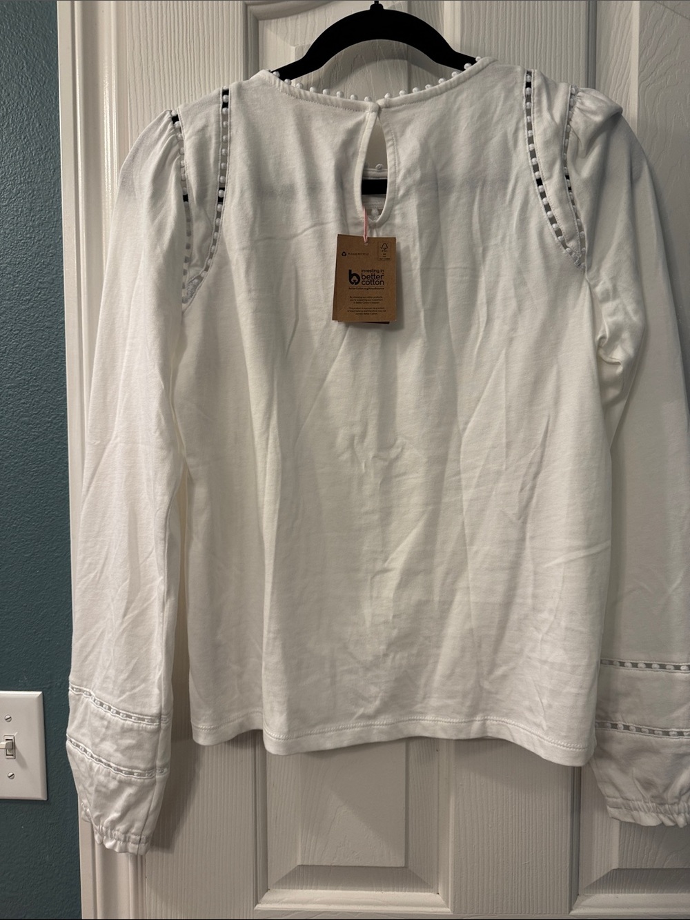 Boden White Eyelet-Trim Long Sleeve Blouse- 100% cotton - Picture 4 of 4